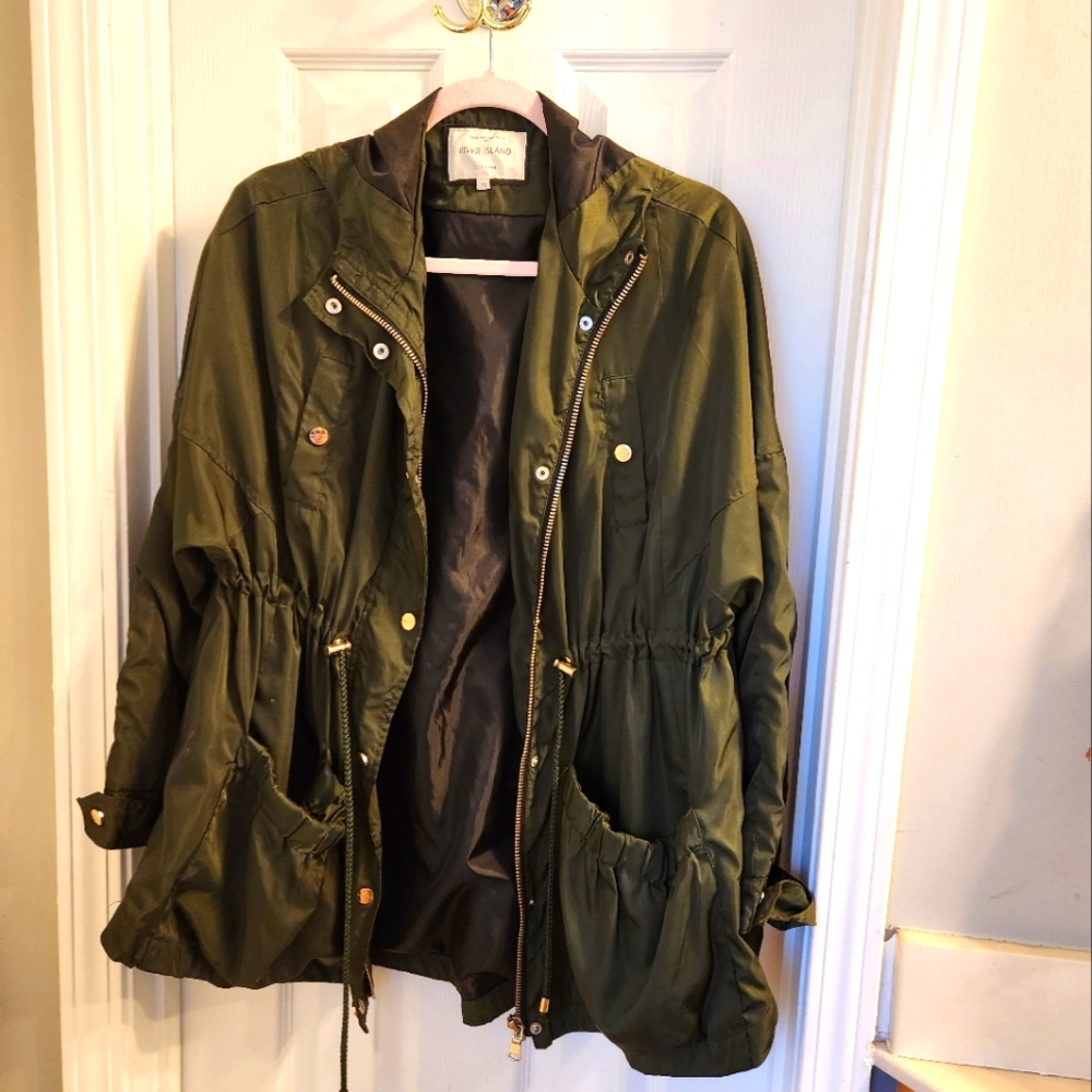 River Island Hunter Green/Gold Lightweight Jacket